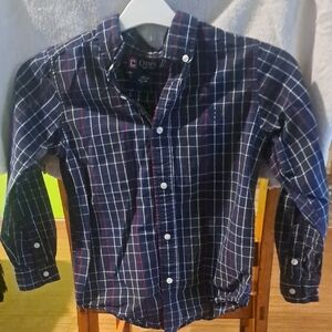 Chaps Kids Plaid Shirt - Blue and White